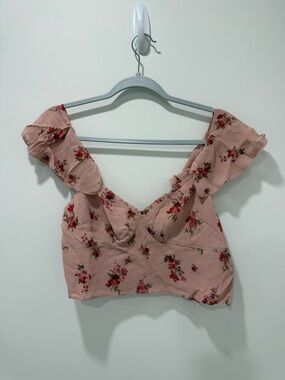 Reformation Pink Floral Ruffle Crop Top